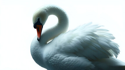 Extreme Macro Close-Up of White Swan with Curved Neck on White — Precision Detail and Architectural Elegance, Generative AI