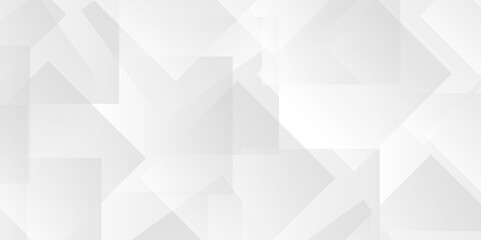 Vector white and gray overlap triangle geometric technology pattern. minimal rectangle arranged white lines transparent web square background layers. overlap web presentation banner tech design.