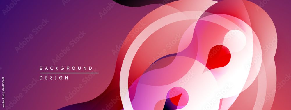 Poster Abstract design features overlapping circles, gradients. Purple, pink hues create modern visual effect. Smooth transitions dominate composition.