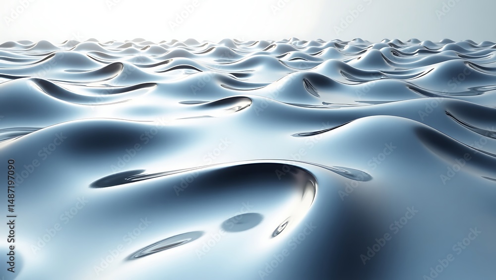 Poster abstract illustration of reflective metallic surface resembling rolling waves in a seamless pattern