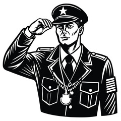Military Soldier Saluting with Dog Tags Patriotic Vector Illustration