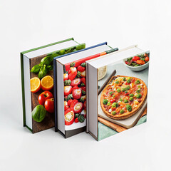 Hardcover cookbooks with vibrant food photos