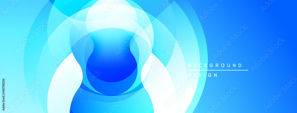 Poster Abstract blue design. Overlapping circles create dynamic visual effect. Gradient shades offer depth, modern aesthetic. Smooth transitions, clean lines.