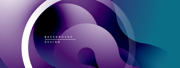 Abstract fluid shapes, purple hues blend into blue. Minimalist design with curved lines, modern aesthetic. Background texture present.