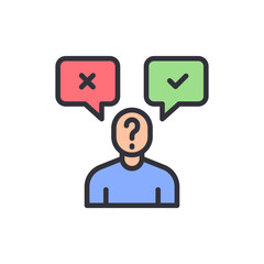 Uncertain Person Considering Options Shown With Check And Cross Marks