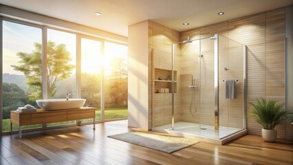 Clean Bathroom with Glass Shower Door in Morning Light, bathroom decor