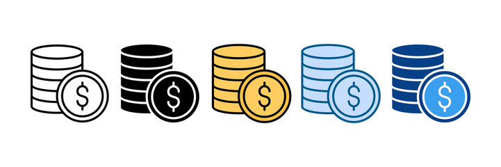 Coin Stack Icon Set Multiple Style Collection