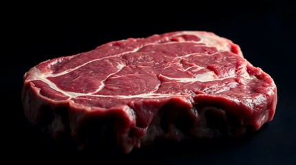 Close-Up Raw Beef Steak with Marbling Texture on Dark Background – Fresh Uncooked Ribeye Cut for Culinary and Butchery Stock Photography