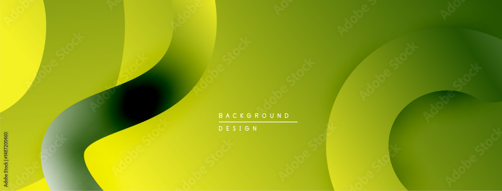 Fototapete Abstract fluid shapes, vibrant yellowgreen gradient. Modern design, smooth curves create dynamic composition. Minimalist background texture.
