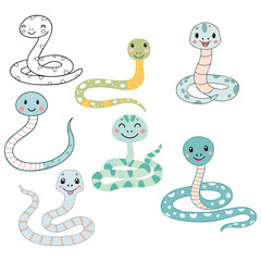 Adorable cartoon snakes collection cute reptiles illustration