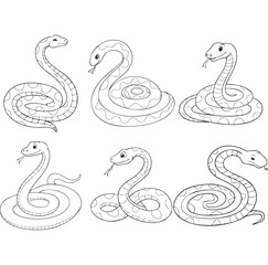 Adorable cartoon snakes coloring page six designs