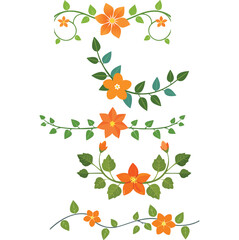 Orange flower vine borders floral design elements © MrFahim