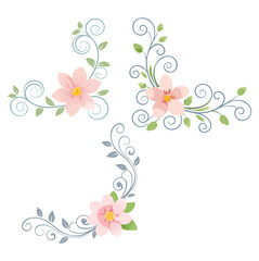 Elegant floral corner designs pink flowers swirls