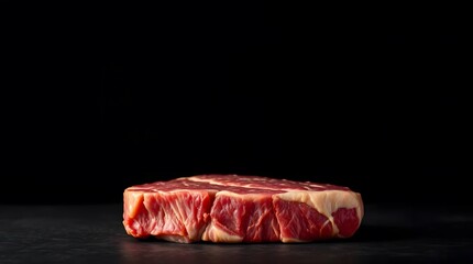 Close-Up Raw Beef Steak with Marbling Texture on Dark Background – Fresh Uncooked Ribeye Cut for Culinary and Butchery Stock Photography
