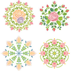 Pastel rose floral designs circular mandala patterns