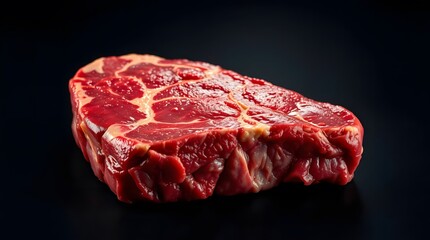Close-Up Raw Beef Steak with Marbling Texture on Dark Background – Fresh Uncooked Ribeye Cut for Culinary and Butchery Stock Photography