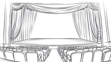 Fototapeta premium Empty theater stage, awaiting performance, artistic sketch