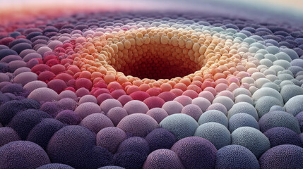 Fototapeta premium A visually captivating 3D-rendered composition featuring a circular matrix pattern that rises in a soft gradient hump. Generative AI