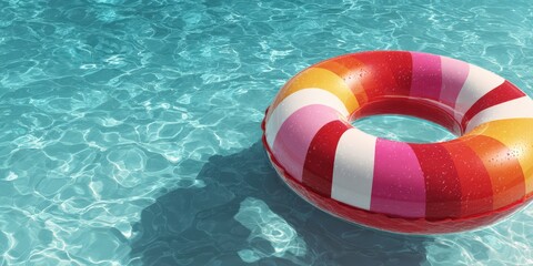 Summer Float on Sparkling Waters: A colorful inflatable ring floats gracefully on the surface of a refreshing swimming pool, creating a perfect image of summer leisure and relaxation. Ai image