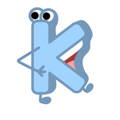 Fun Alphabet, Cartoon character letter K with cute expression. Cute cartoon alphabet character illustration for early childhood education.