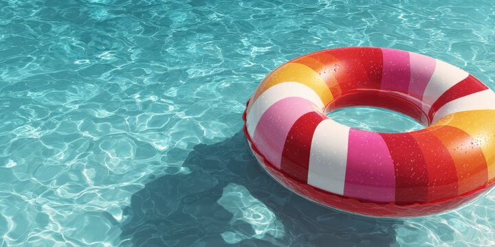 Summer Float on Sparkling Waters: A colorful inflatable ring floats gracefully on the surface of a refreshing swimming pool, creating a perfect image of summer leisure and relaxation. Ai image