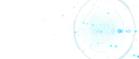 VPN icon inside circular interface with glowing blue dots and tech lines, modern digital concept on white background. 3D Rendering