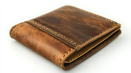 Obraz premium A high end brown leather wallet with detailed stitching, showcasing classic design and smooth texture, perfect for carrying cards and cash