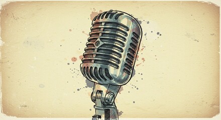 vintage microphone on grunge background