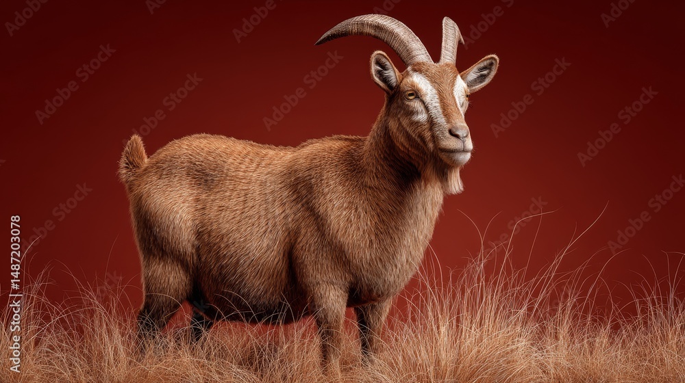 Poster digital rendering of a goat standing in tall grass.