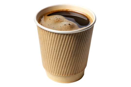 cup of coffee in paper takeaway mug on isolated on white background