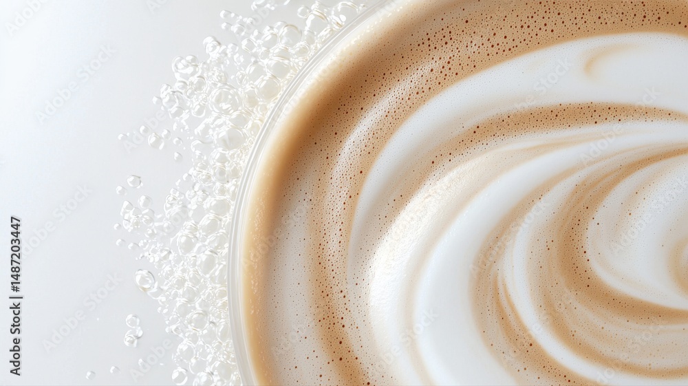 Poster abstract macro view of coffee latte foam swirls and sparkling elements coffee latte foam macro froth