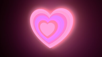 Stacked Love Heart Shapes Glowing Neon Pink Illuminating Dark Room - Abstract Background Texture