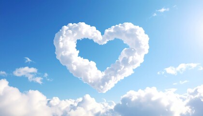 Heart-shaped clouds floating in the sky create a romantic atmosphere