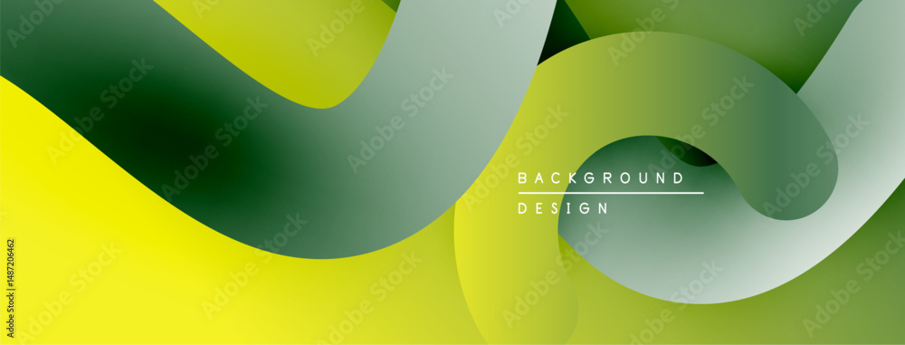 Poster abstract fluid shapes, vibrant greens, yellows create dynamic background. modern design, smooth grad