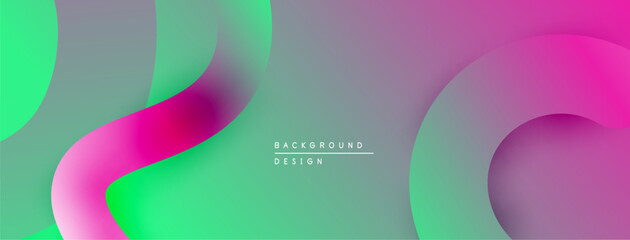 Abstract fluid shapes blend vibrant pinks, greens, grays. Modern design evokes movement, depth, soft gradients. Minimalist background.
