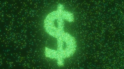 US Dollar Sign Money Symbol Of Bright Glowing Green Glimmering Lights - Abstract Background Texture