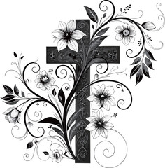 Stylized Cross and Elegant Floral Frame