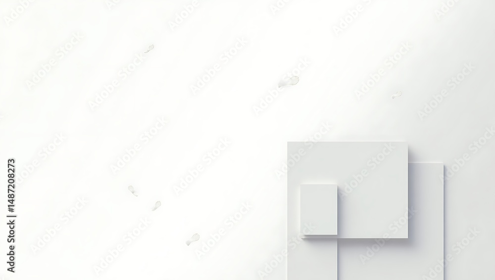 Poster modern minimalist white abstract composition with soft shadows featuring geometric shapes and floati