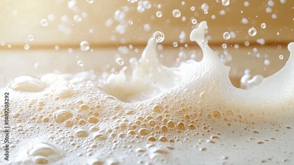 Poster macro close-up of splashing foam and bubbles foam bubbles macro close-up splash liquid texture water