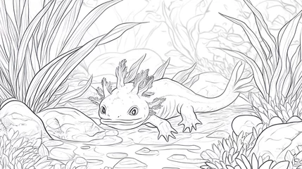 Rideaux  Cartoon axolotl in a forest stream.  Possible stock use  © Mundhut