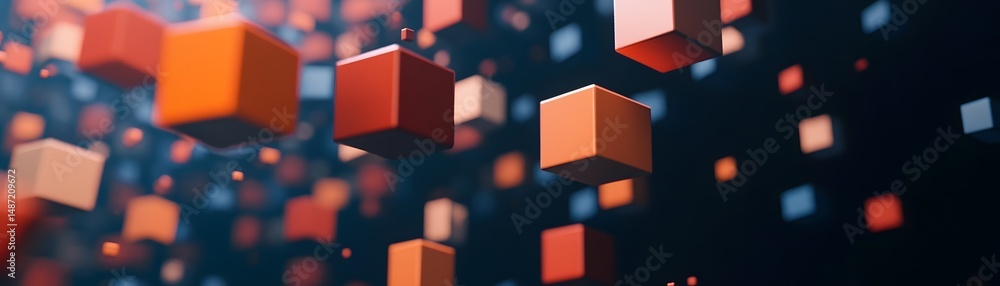 Poster abstract digital design of floating cubes.