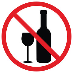 No Alcohol Sign Prohibition Banned Drink Restriction Vector Icon