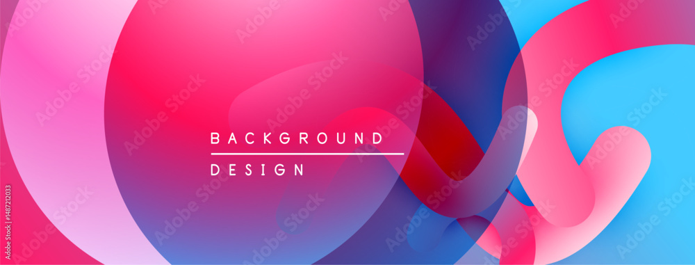 Poster Abstract fluid shapes blend vibrant pinks, blues, purples. Modern design creates dynamic background texture. Smooth gradients offer visual interest.