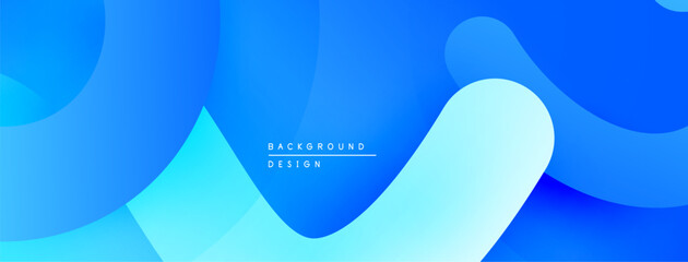 Abstract blue shapes overlap creating fluid dynamic background. Gradient shades offer modern aesthetic. Minimalist design suits various projects.