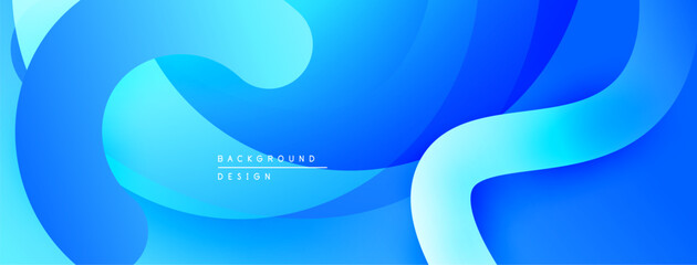 Abstract blue background. Smooth flowing shapes create dynamic visual effect. Gradient colors add depth, modern feel.