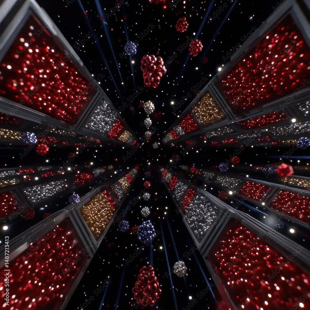 Aufkleber abstract tunnel filled with shining geometric shapes, colorful spheres, and a sparkling background c