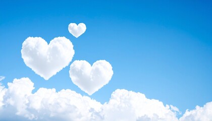 Heart-shaped clouds floating in the sky create a romantic atmosphere