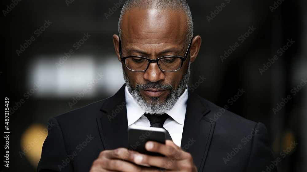 Poster a businessman using a smartphone with business apps open