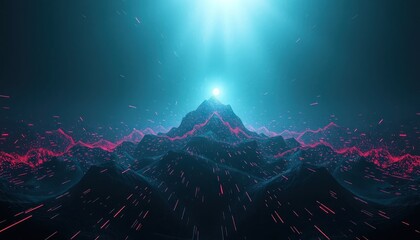 Futuristic Glowing Mountain Landscape with Data Stream