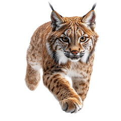 Naklejka premium dynamic pose of lynx in active run with flowing tail on transparent background 